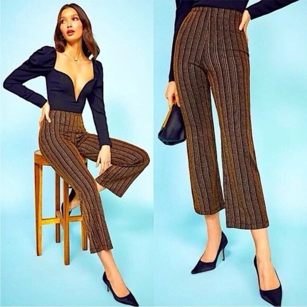 Reformation Alix Pants XS Rose Gold Sparkle Metallic Ribbed Pull On‎